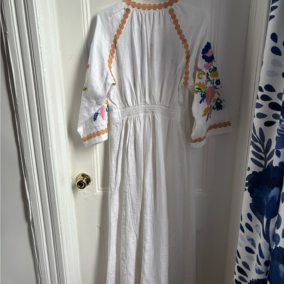 Boden Una embroidered White Maxi Dress 100% Linen - Picture 8 of 16
